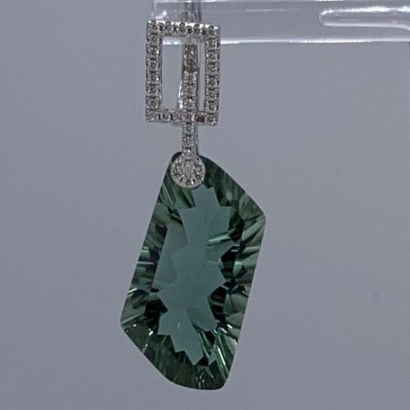 New, earrings, solid 925 sterling silver, natural green quartz gem, spectacular - Picture 4 of 16